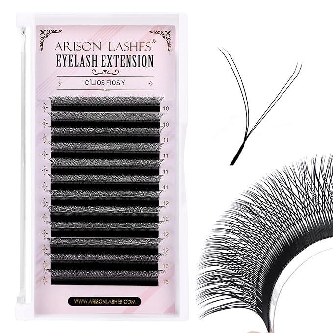 Arison Lashes YY Eyelash Extension Y Lashes D Curl Mix Tray Premade Fans Volume Y Shape Faux Mink Matte 12 rows Cluster pre Fanned Soft Eye Lashes(YY-0.05-D-10-13mix)
