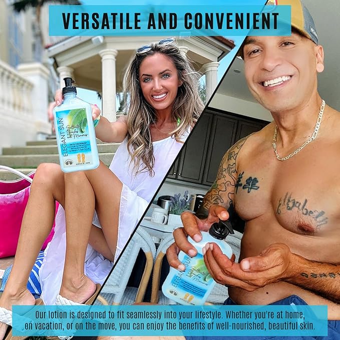 Saltwater Beaches Tan Extender, After Sun Lotion or Tanning Bed Moisturizer, Aloe Vera Base, Hypoallergenic, Sensitive Skin Care Lotion for Men or Women, Unisex Fresh Scent, Elegant Sun