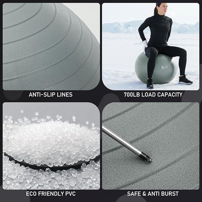 Gruper Yoga and Pilates Ball,4 Sizes Gym Ball for Fitness, Yoga, Workout, Pregnancy and Physical Therapy,Quick Pump Included,Great as Yoga Ball Chair for Office or Home Gym Equipment
