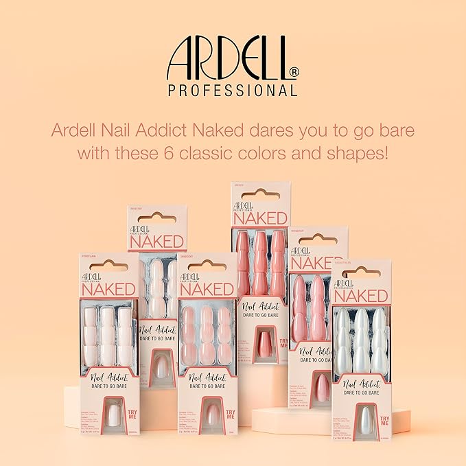 Ardell Nail Addict Naked Monarch, Press On Nails, Medium Almond Shape, Nail Kit, 1-Pack