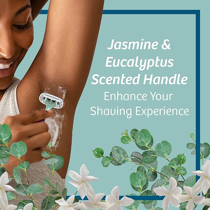 BIC Soleil 5 Escape Scented Women's Disposable Razors, 5 Blades, Comfortable Shave, Jasmine & Eucalyptus Scented Handle Shaving Razors for Women, 2 Count