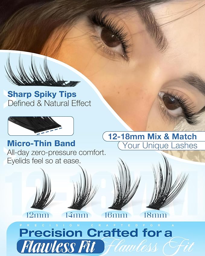 Natural Lash Clusters Kit Wispy Lash Extension Kit 50D Fairy Eyelash Clusters Kit with Spikes Manga Cluster Eyelash Extensions Kit 12-18mm Individual Lashes Clusters by Delyneph