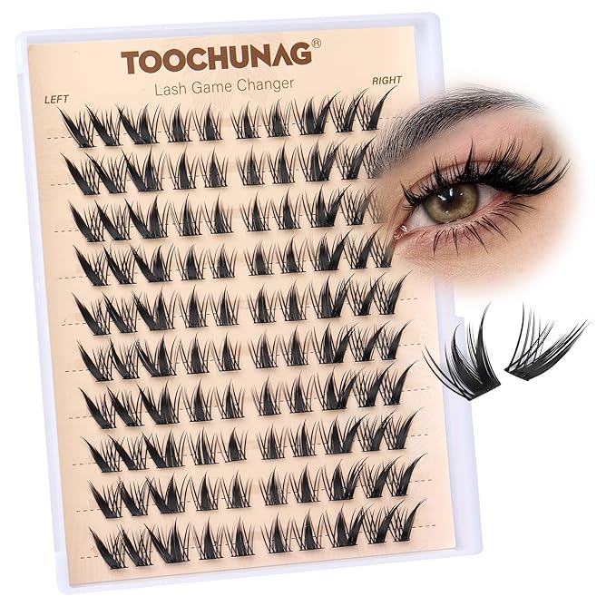 Cat Eye Lash Clusters Manga Eyelash Clusters Left&Right Lash Extensions 100pcs DIY Cluster Eyelash Extensions C Curly Wispy Individual Cluster Lashes with Thin Band by TOOCHUNAG