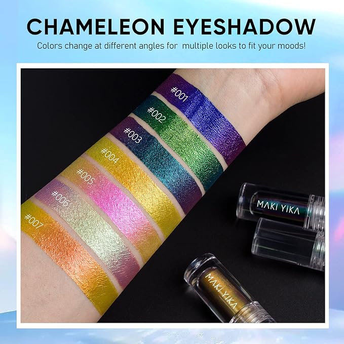 MAKI YIKA 3Pc Glitter Eyeshadow Liquid Multichrome Eyeshadows Long Lasting, Metallic Chameleon Eye Shadow Smudgeproof Holographic Eye Topper Glitters (#1+2+6)