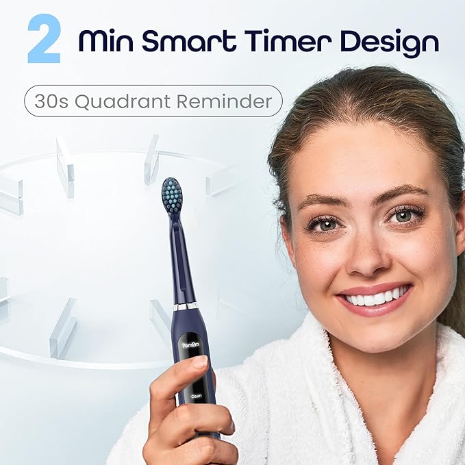 7AM2M Sonic Electric Toothbrush for Adults High Power Rechargeable Toothbrushes with 6 Brush Heads,5 Adjustable Modes, Built-in 2-Minute Smart Timer,3 Hours Fast Charge for 45Days (Navy)