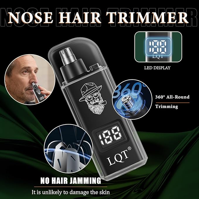 Hair Clippers for Men, 3-Piece Professional Grooming Kit Includes Hair Clipper, LED Power Display,Detail Trimmer and Nose Trimmer, Complete Cordless Set for Home Barber Use (Black)