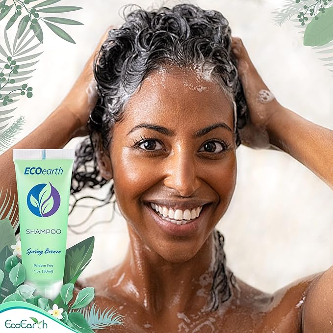 EcoEarth Hotel Toiletries Bundle (Spring Breeze, 1 oz each, 100 Pieces) 4-Piece Set: 25 Round Bar Soap, 25 Shampoo, 25 Conditioner & 25 Body Lotion - Bulk Mini Guest Amenities