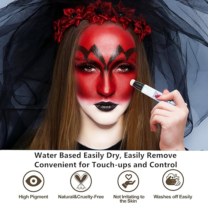 Go Ho Black and White Face Body Paint,Water Based Face Painting Kit Highly Pigmented,Smooth and Safe for Skin,Halloween Costumes Cosplay SFX Zombie Skeleton Clown Makeup