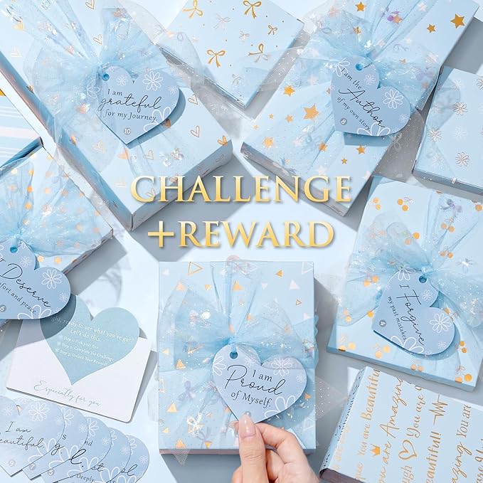 Teen Girl Gifts Trendy Stuff, 10 Positive Affirmation Cards & Empowering Challenges to Unlock 10 Wrapped Makeup Gift Set Motivational Birthday Valentines Day Gift Basket for Tween & Teenage Girls