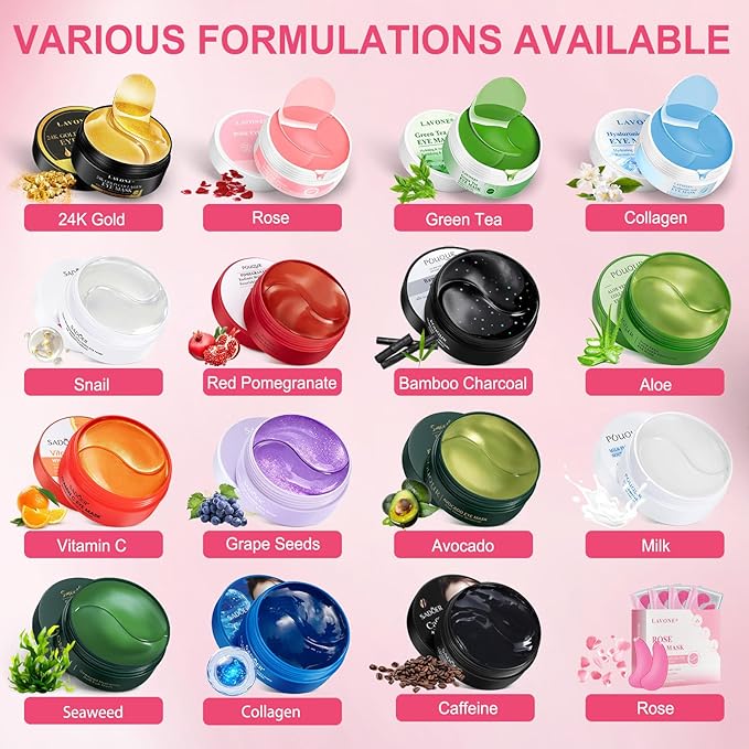 LAVONE Eye Mask - 15 Pairs Rose Under Eye Patches Skin Care Products - Eye Masks Skincare for Dark Circles and Puffiness, Reduce Wrinkles, Eye Bags and Fine Lines, for Women and Man, with Hair Clips
