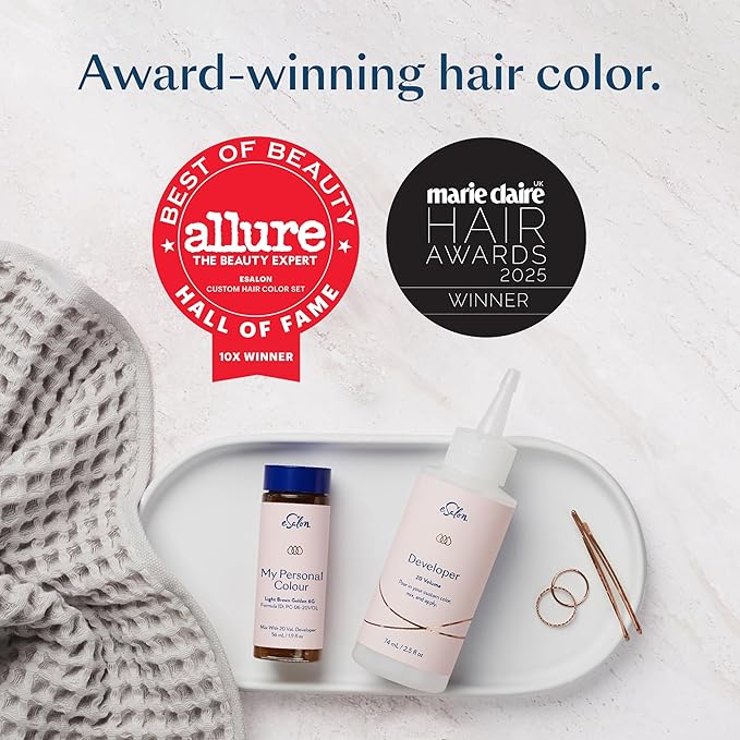 eSalon Permanent Hair Color & Hair Dye Kit - Dark Brown Natural Golden - Personal Colorist for Up To 100% Gray Coverage, All Hair Types - Professional-Grade Ammonia-Free Dye