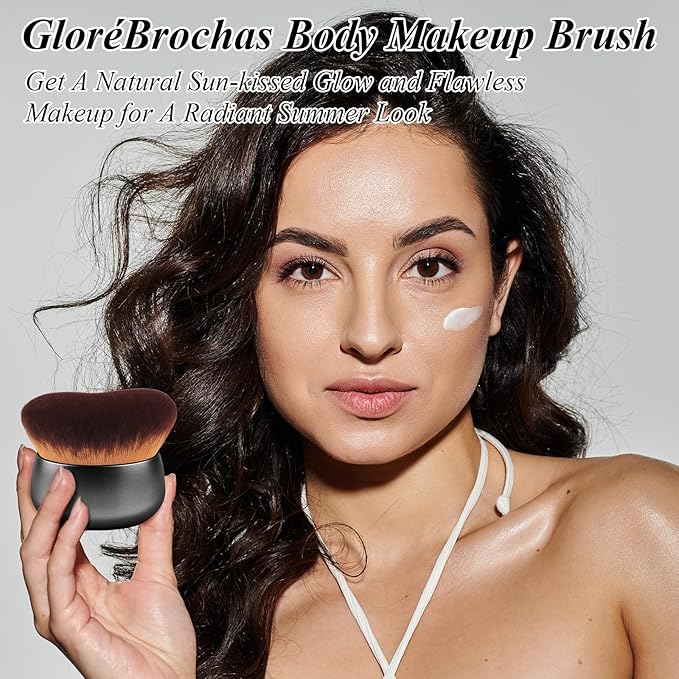 GloréBrochas 75MM Extra Large Self Tanner Kabuki Makeup Brush – Ultra Soft Dense Vegan Bristles for Body Makeup, Bronzer & Foundation–Applies Tanning Mousse, Lotion & Self Tanner–Black, Wet & Dry