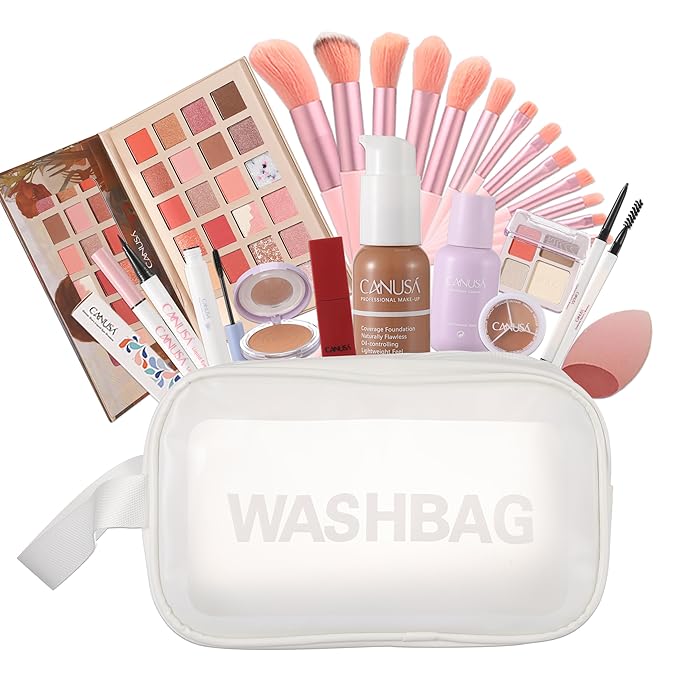 26Pc Full Face Makeup Set Gift Surprise for Women Cosmetic Essential Starter Bundle Include 24 Colors Eyeshadow Palette, Lipstick,13-NI-1 glamour-brush set. Pack Flawless (Ochre Brown D1, ONE SIZE)