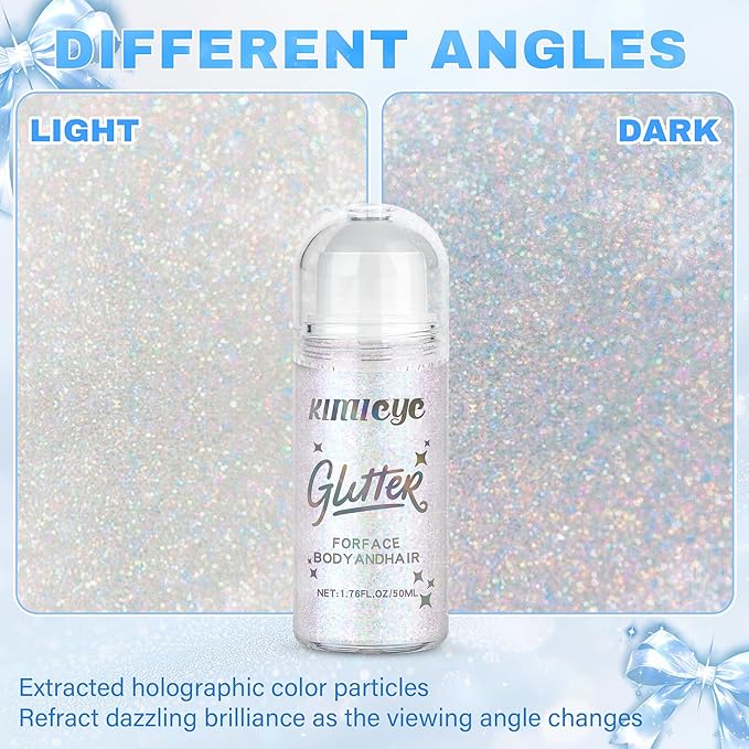 Roll-on Face Body Glitter Gel for Women, 1.69oz Large Capacity Holographic Color Changing Glitter Gel Shimmer Makeup for Singer Concert Festival Rave Accessories, #3 Dazzle