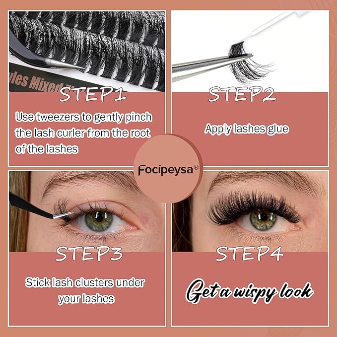 Focipeysa Fluffy Lash Clusters Wispy Lash Extension 12-18mm Eyelash Clusters 150D+180D+220D Individual Eyelashes Extensions, DIY Clusters Lashes at Home (240pcs 12-18mm Mixed)
