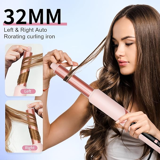 9 in 1 Hair Styler Curler & Air Dryer Brush, 110,000 RPM High-Speed Negative Ionic Foldable Hair Dryer Fast Drying, Multi Professional Hot air Styler for Curling Volumizing Straightening Styling(Pink)