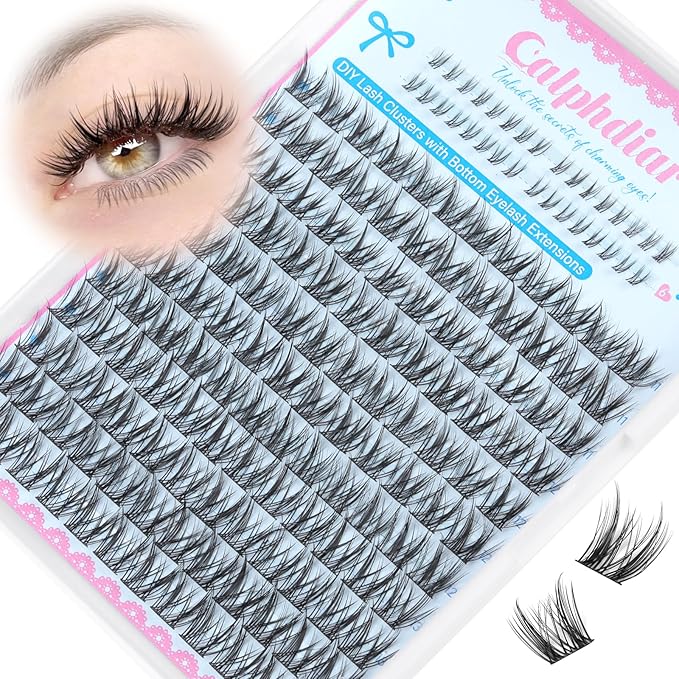 calphdair Natural Lash Clusters with Bottom Lashes DIY Wispy Cluster Eyelash Extensions C-curly Individual Lashes 11-13mm Short Eyelash Clusters Manga Cluster Lashes with Bottom Lash Extension 164pcs