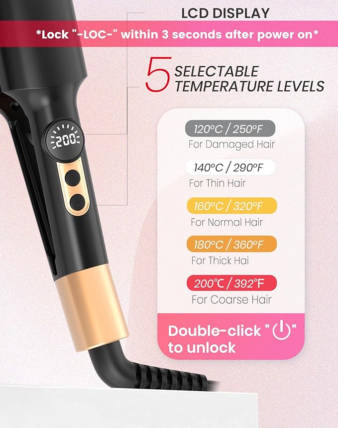 Mini Waver Hair Tool Crimper for Women Short Hair 0.4 inch Travel Double Barrel Small S Waver Ceramic Curling Iron (110-240V) Dual Voltage with 5 Temps, Anti-scalding (Black with EU/UK Plug Adapter)