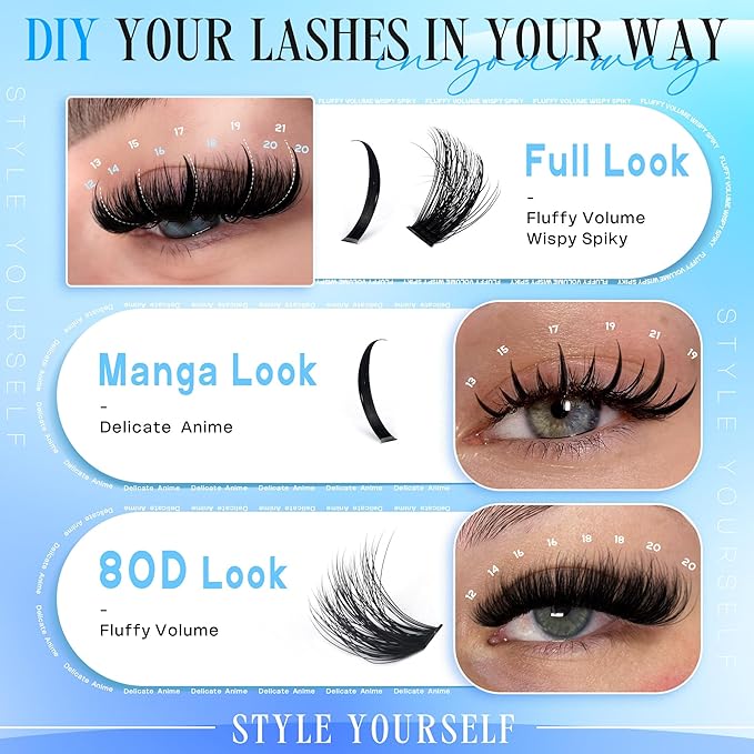 CORUSCATE Lash Clusters 80D Long 12-20mm Lash Spikes, Thick Cluster Eyelash Extensions Volume Individual Lashes DIY Spiky Lash Extension Mega Eyelashes Cluster Mink Strips Lashes