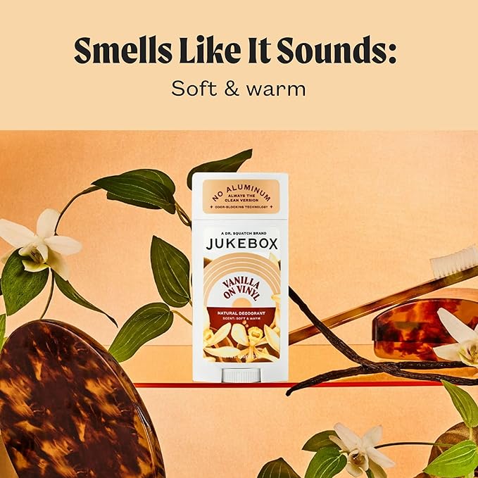 JUKEBOX Natural Deodorant for Women–Vanilla on Vinyl Scent-Aluminum-Free, No Baking Soda, No Harsh Chemicals, Odor Blocking Technology, Vanilla Bean, Ylang Ylang, Amber-a Dr. Squatch Brand-2.65oz