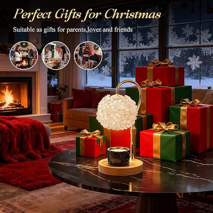 Luxury Candle Warmer Lamp with Crystal Gemstone Shade & Color-Changing Premium Base - Adjustable LED Wax Melt Warmer for Home Decor