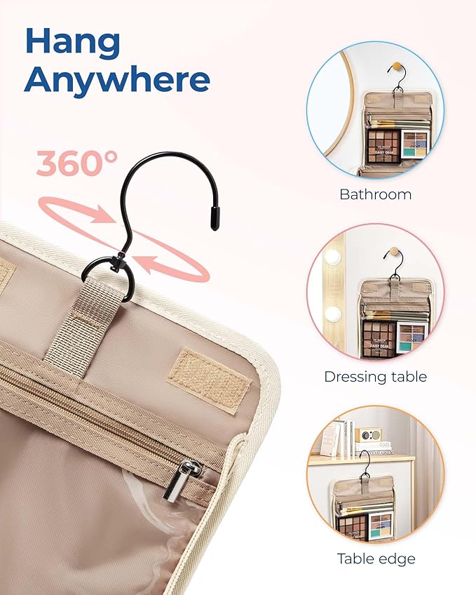 BAGSMART Travel Toiletry Bag, Large Capacity Cosmetic Bags for Women with Hanging Hook, Water-resistant for Toiletries Accessories Brushes Sponge, With Handle