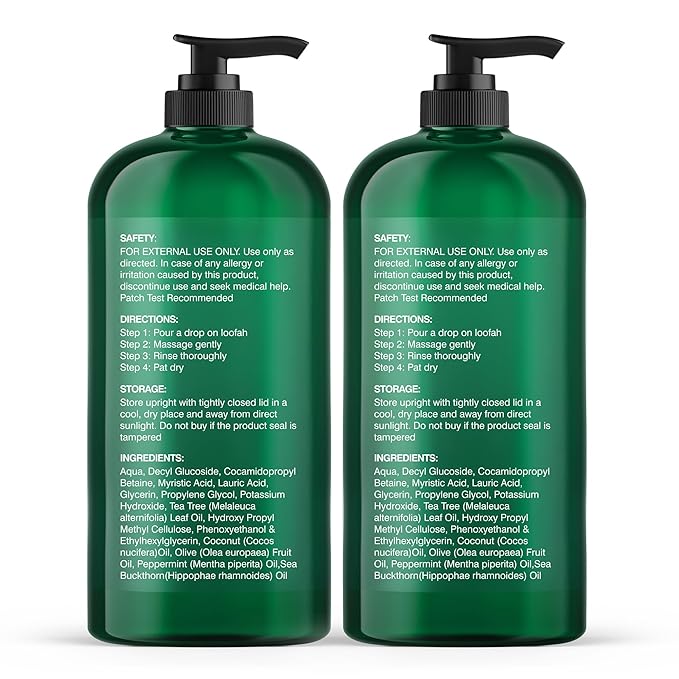 Botanic Hearth Tea Tree Body Wash 16 fl oz (2 Pack) Natural Antifungal & Odor Control Shower Gel for Acne, Athlete’s Foot, Ringworm, Jock Itch, Healthy Skin, Sulfate & Paraben Free, for Men & Women