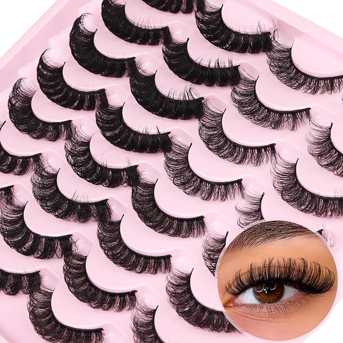 Russian Strip Lashes D Curly False Eyelashes Wispy 4 Styles Fake Eyelashes Natural Russian Eyelashes Fuzzy Mink Lashes that Look Like Extensions 16 Pairs ALICROWN
