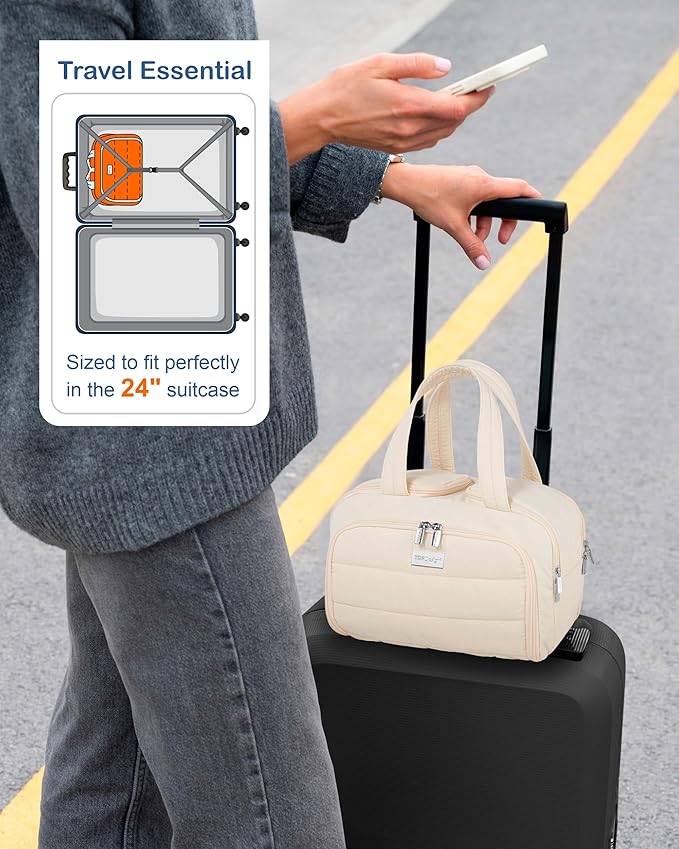 TOPDesign Travel Toiletry Bag for Women, Puffer Large Toiletry Bag, Lightweight Cosmetic Makeup Organizer with Handle for Traveling, Accessories, Essentials, Toiletries (Bandanna)