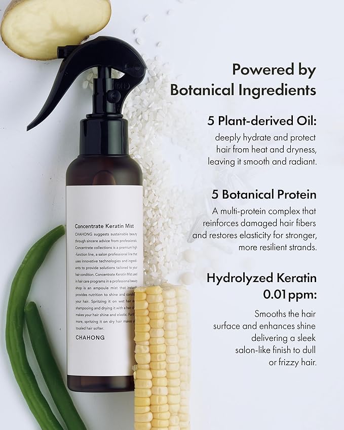 CHAHONG Keratin Hair Repair Mist for Dry Damaged Hair, Professional Salon Keratin Leave-in Spray, Lightweight, Non-Greasy, Adds Shine & Elasticity, Heat & Humidity Defense, Easy to Wash 150ml / 5 oz