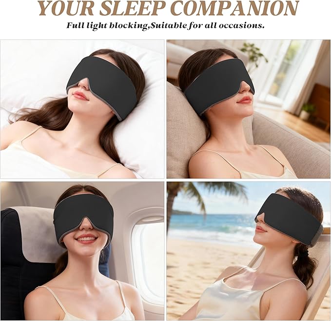 Sleep Mask, Eye Mask for Sleeping,Ultra Soft Comfortable Blackout Eye Cover for Women Men,Soft Pressure-Free Design for Side Sleepers Home, Travel, Office, Napping (Black)
