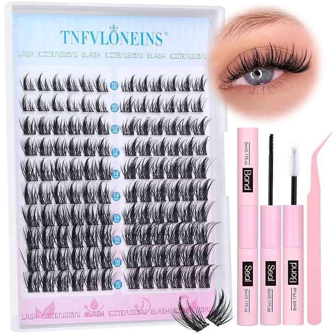 Manga Lash Clusters Kit Natural Lash Extension Kit Wispy Eyelash Extension Kit Soft Eyelash Clusters Anime Individual Lashes Kit Cluster Eyelash Extensions with Bond and Seal and Tweezers TNFVLONEINS