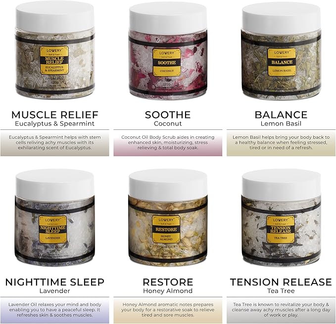 Gifts for Women Who Have Everything, Epsom Bath Salts Gift Basket Set, Self Care Salt W/Essential Oil, Valentines Day Gifts for Her, Mom, Lavender, Eucalyptus, Lemon, Coconut, Tea Tree, Honey Almond