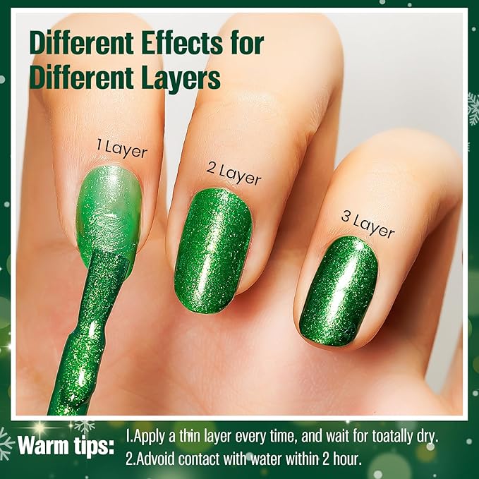 Nail Polish Glitter Green 15ml, Quick Drying Nail Polish Regular Lacquer Aurora Long-Lasting Air Dry Long-Lasting Oil-Base Manicure DIY Salon for Ladies