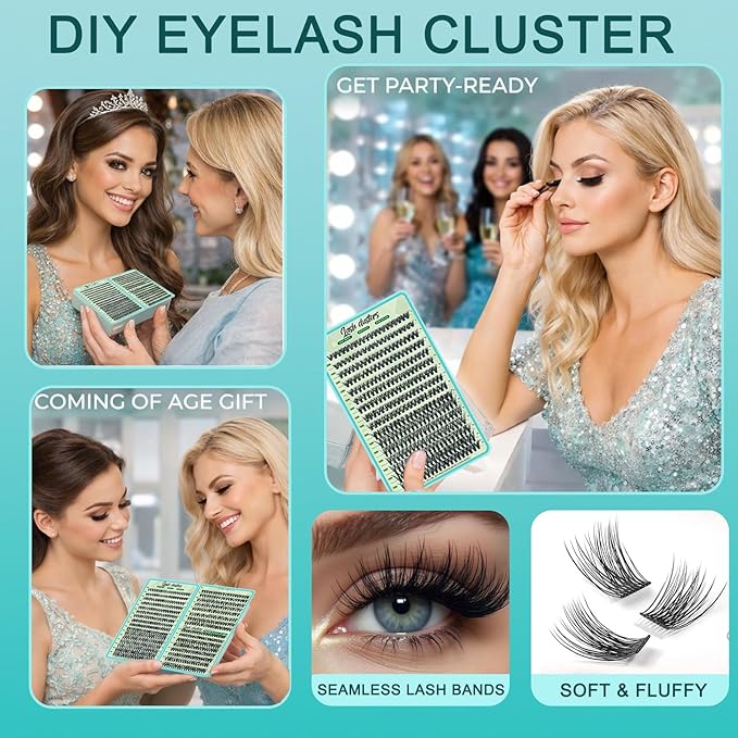 Wispy Lash Clusters Kit 640pcs Eyelash Cluster Extensions 30D+40D Curl Individual False Eyelashes Natural Fluffy Mink Lash Clusters Extension Kit (9-16mm with Lash Bond&Seal,Brush,Tweezers)
