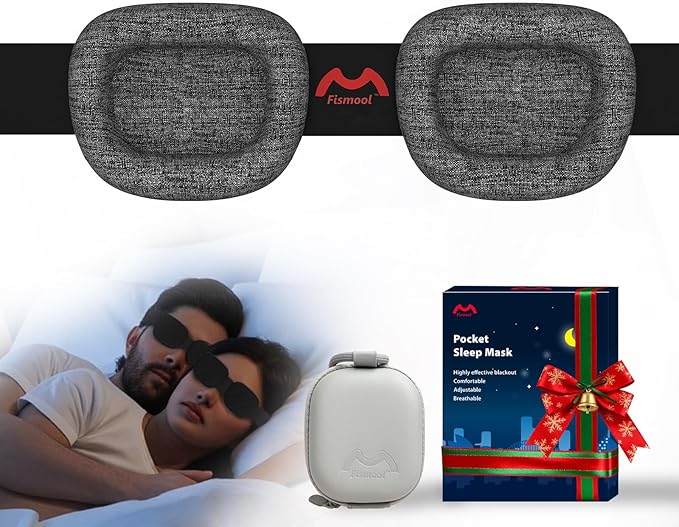 Fismool Eye Mask for Sleeping - 100% Blacking Sleep Mask for Men Women, Sleeping Mask with Adjustable Night Blindfold Flight, Travel, Nap, Black