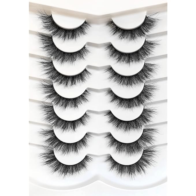 Pooplunch False Eyelashes Cat Eye Look Natural Volume Lashes Wispy Short Fake Eyelashes Faux Mink Lashes 7 Pairs Pack