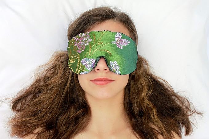 Candi Andi Handmade Opulence Yoga Eye Pillow - Weighted Flaxseed Fill, Lavender Aromatherapy, Satin & Velvet, Adjustable Strap - Ideal for Meditation & Restful Sleep - Spring Green - TEMFL-SG