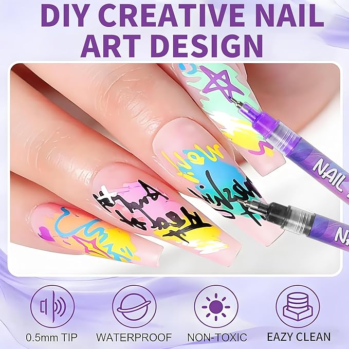 12 Colors Nails Art Pens Set,Nails Art Markers for Kids,Nails Art Markers Polish Pen for 3D Nails Art,DIY Nails Art Marker Drawing Painting Liner Pen,Portable Nails Art Tools (C-3 Sets)