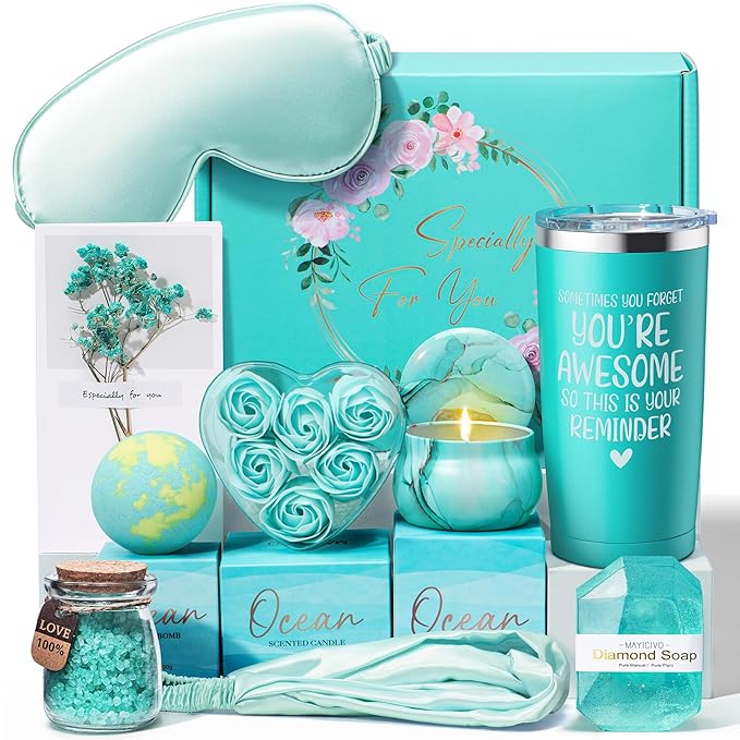 Birthday Gifts for Women Friendship, Ocean Relaxing Spa Gifts Basket for Women Self Care Gifts, Thank You Gifts Bath Set Valentines Day Gifts for Mom Her Best Friend Wife Sister Coworker Nurse Teacher
