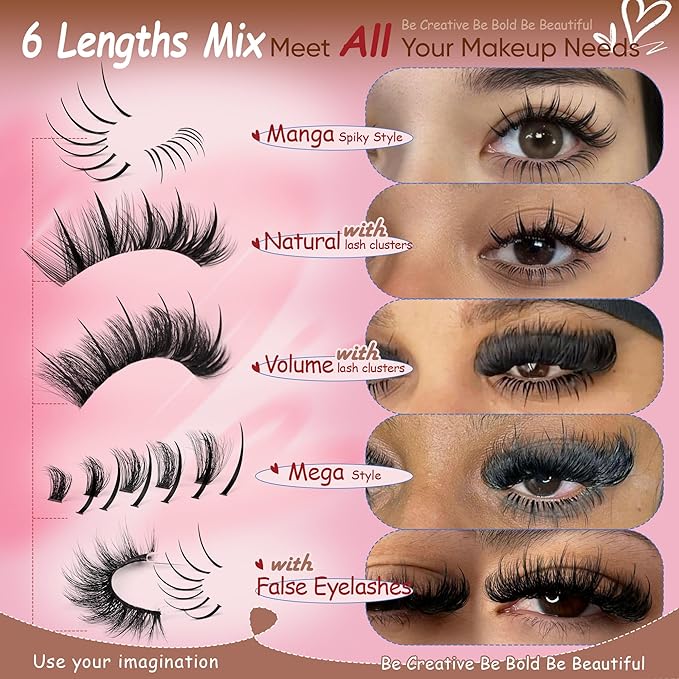 CORUSCATE Lash Clusters with Spikes Ultra Long 12-22mm Lash Spikes 7-9mm Bottom Lashes Supply Cluster Eyelash Extensions For Pros Multi-Eye Lash Styles DIY Eyelashes for Manga/Spiky/Mega Look