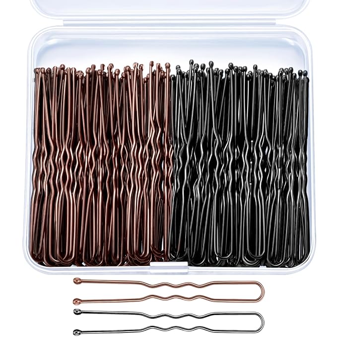 TsMADDTs Hair Pins, 2.4in 50 pcs Brown and 50 pcs Balck U Shaped Hair Pins for Women, Ballet Bun Hairstyles with Storage Box
