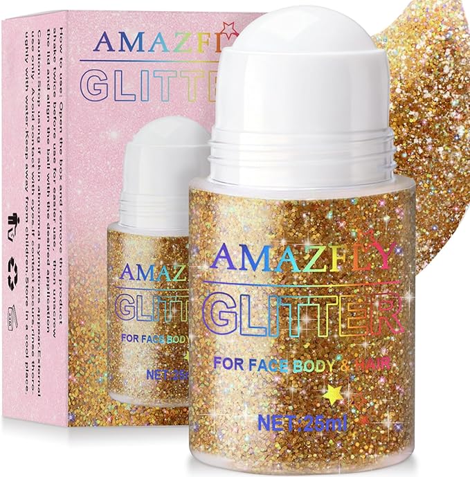 Roll-on Holographic Body Glitter Gel for Face and Hair, Chameleon Color Changing Glitter Gel Under Light, Chunky Mermaid Sequins Shimmer Makeup for Halloween Party Rave Accessories (Champagne)