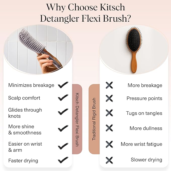 Kitsch Detangler Brush – Flexible Curly Hair Brush for Women, Men & Kids | Detangling Hairbrush with Bendable Frame and Ultra-Smooth Bristles for Wet or Dry Strands - Soft Violet