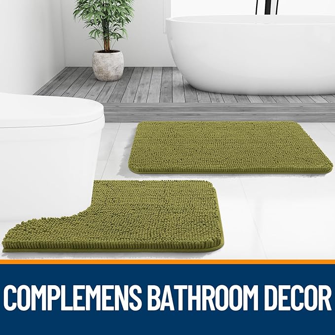 OLANLY Bathroom Rugs 24x16, Extra Soft Absorbent Chenille Bath Rugs, Rubber Backing Quick Dry, Machine Washable Bath Mats for Bathroom Floor, Tub and Shower, Home Decor Accessories, Willow Green