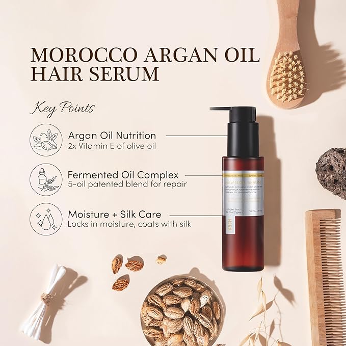 Argan Oil for Hair - Moraccan Oil for Hydrates, Repairs Dry, Frizzy, Damaged Hair, Repairs Frayed Ends, Smooths & Strengthens, Suitable for All Hair Types, 3.38 Fl Oz