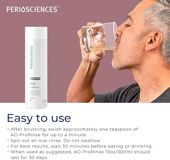 PerioSciences AO ProRinse Sensitive Gums Mouthwash with Antioxidants – Oral Rinse for Gum Health – 10 fl oz / 300ml