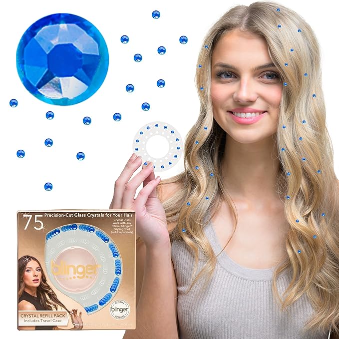 blinger® Shimmer Crystal Refill Pack – as seen on Shark Tank | 5 Discs – 75 Precision-Cut Glass Crystals | Hair-Safe Accessories | Styling Tool Not Included| Rose 4 mm