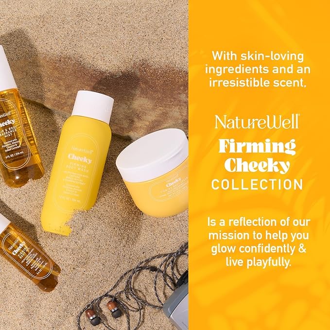 NATURE WELL Cheeky Firming & Cleansing Body Wash, Infused With Caffeine, Brazil Nut Oil, & Guarana Extract, Scented With Pistachio, Almond, Coconut, & Salted Caramel, 13 Fl Oz