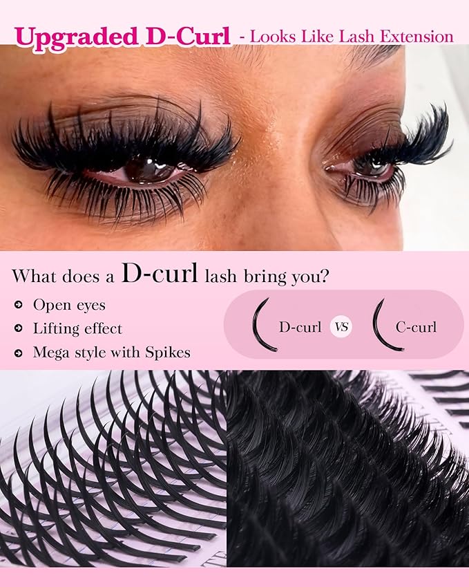 CORUSCATE 100D Lash Clusters with Spikes Eyelash Clusters 12-19mm DIY Cluster Eyelash Extensions Mega Thick Lash Extension Mink Strip Lashes Spike Individual Lashes Dramatic Full Look Travel Pal Pack